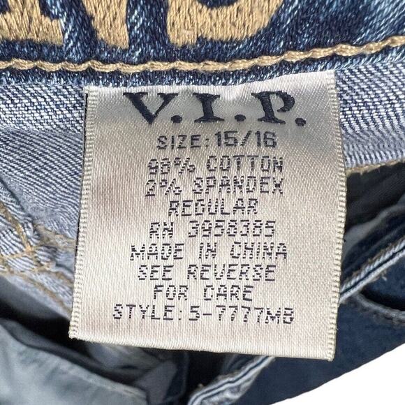 VIP Womens Jeans Straight Leg Stretch Raw Hem Festival Boho Medium Wash 15/16 - Picture 6 of 6